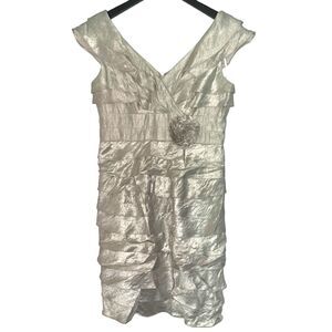 Fancy London Times Sleeveless Metallic Gold Ruffle Tiered Cocktail Mini Dress